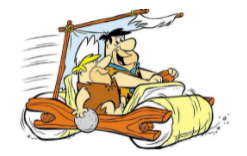 barney and fred in their flintstones car
