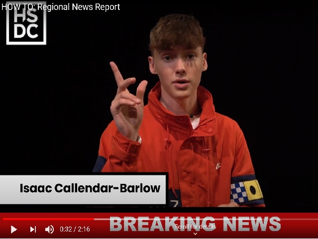 Student showing how to create a regional news report through graphics
