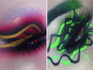 Two colourful eyeliner makeup looks