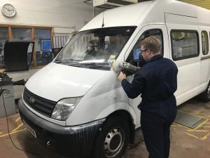Alex working on the minibus