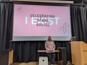 Samo stood in front of his I EXIST presentation